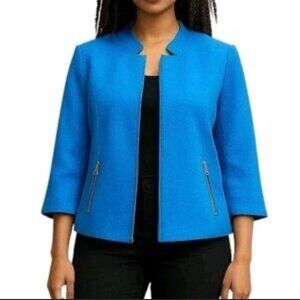 New Kasper Women's Blue Textured Polyester Blend Open Blazer Jacket Size 18W
